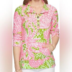Lilly Pulitzer Popover Pink Sunset Green Pullover Sweatshirt Medium